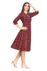 Maroon Princess cut Knee Length Paisley Print Kurti for women