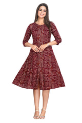 Maroon Princess cut Knee Length Paisley Print Kurti for women