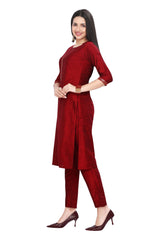 Maroon Silk Kurta set for women with Embroidered Button band