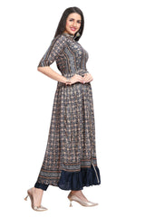 Mirror Work Frock Style Kurta Set With A Peplum Border And A Straight Pant