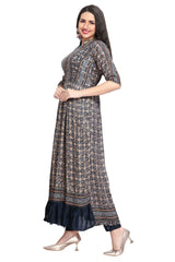 Mirror Work Frock Style Kurta Set With A Peplum Border And A Straight Pant