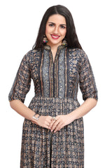 Mirror Work Frock Style Kurta Set With A Peplum Border And A Straight Pant