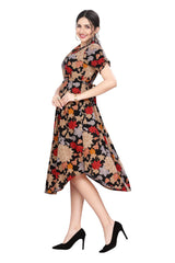 Multi-Color Floral Print Kurta for Women with Foil highlighting and a Belt