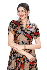 Multi-Color Floral Print Kurta for Women with Foil highlighting and a Belt