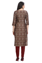 Multi-color Knee-Length Bagru Print Kurti for women