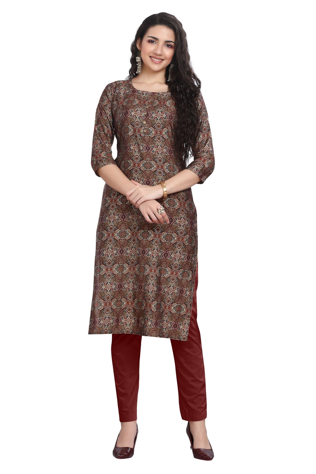 Multi-color Knee-Length Bagru Print Kurti for women