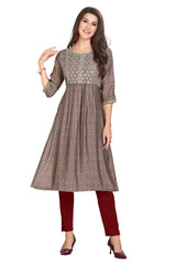 Designer Muslin Knee Length Kurti with Embroidered Yoke