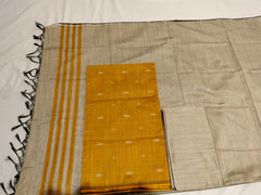 Mustard & Grey South Indian Art Silk Suit 3 Dress Material Set