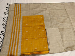 Mustard & Grey South Indian Art Silk Suit 3 Dress Material Set