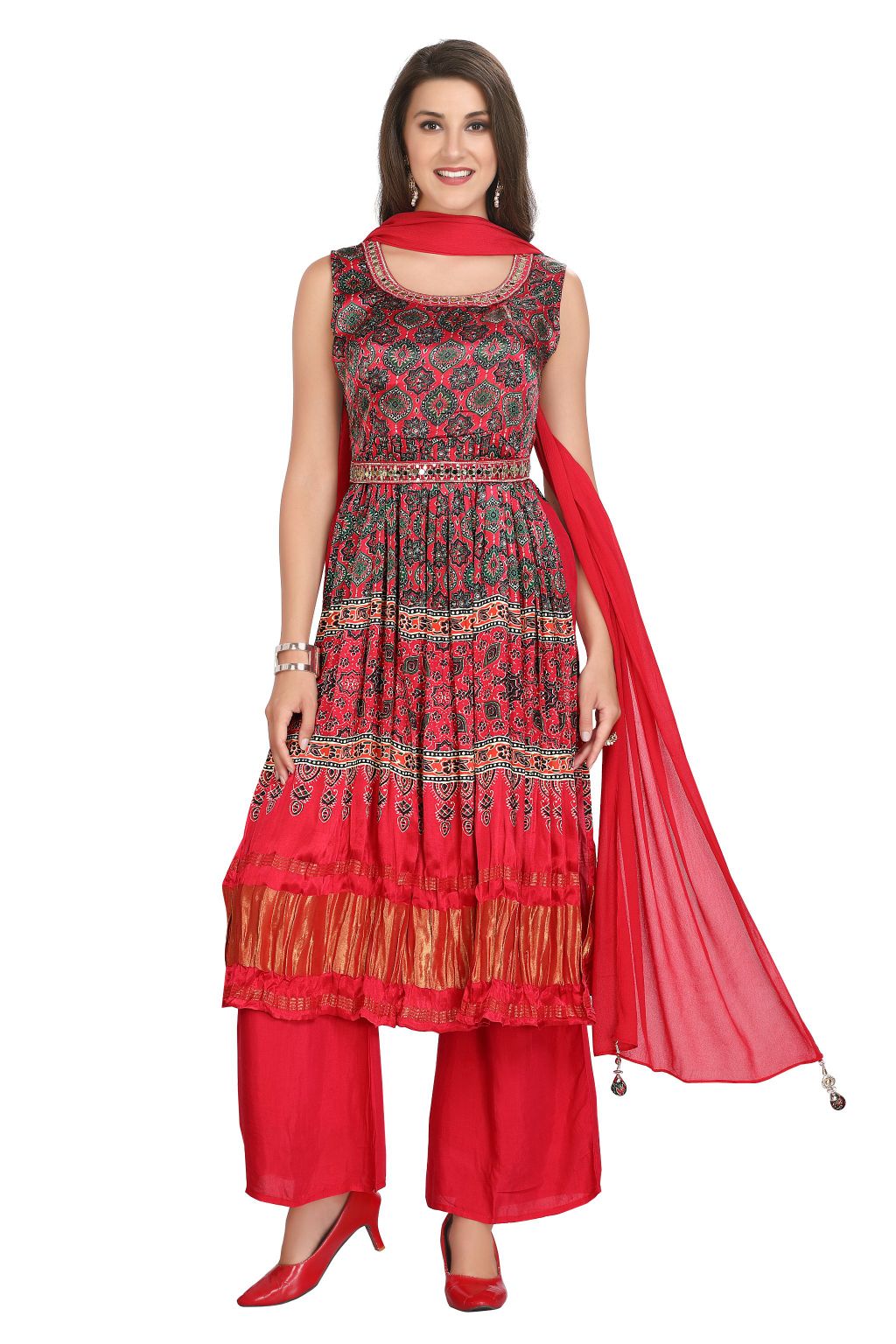 Nyra Cut Kurta set with Ajrak print and Chinnon Dupatta