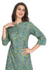 Olive Green Multi Colour Floral Print Kurti for Women with Mandarin Collar