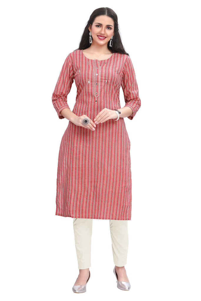 Orange Zari work Cotton Kurti for women