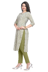 Paisley Print Green Cotton Kurti for Women with Pintuck