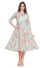 Peach Floral Print Cotton Frock Style Kurti for Women with Foil Highlighting