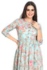 Peach Floral Print Cotton Frock Style Kurti for Women with Foil Highlighting