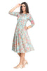 Peach Floral Print Cotton Frock Style Kurti for Women with Foil Highlighting