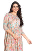 Peach Floral Print Cotton Frock Style Kurti for Women with Foil Highlighting