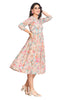 Peach Floral Print Cotton Frock Style Kurti for Women with Foil Highlighting