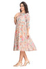 Peach Floral Print Cotton Frock Style Kurti for Women with Foil Highlighting