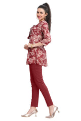 Peach Short Kurti with Floral Embroidery