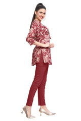 Peach Short Kurti with Floral Embroidery