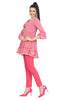 Pink Batik Print Peplum Style Short Kurti with Bell Slevees