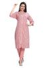 Pink Cotton Buti Print Knee Length Kurti for women