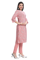 Pink Cotton Buti Print Knee Length Kurti for women