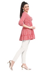 Pink Cotton Frock Style Short Kurti with Geometrical Print