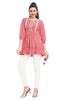 Pink Cotton Frock Style Short Kurti with Geometrical Print