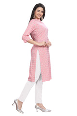 Pink Cotton Knee Length Block Print Kurti for women