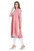 Pink Cotton Knee Length Nyra Cut Kurti with Laced 3/4th Sleeves and Mandarin Collar