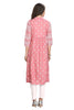 Pink Cotton Knee Length Nyra Cut Kurti with Laced 3/4th Sleeves and Mandarin Collar