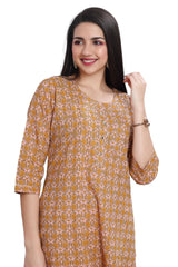 Straight Cut Cotton Kurti: All over Flower Buti Print with Highlights