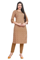 Pink Cotton Kurti Straight Cut with Flower Buti Print Highlights for Women