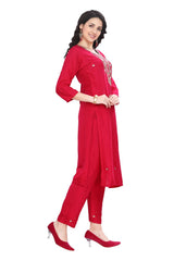 Pink Embroidery work silk kurta set with pant and Dupatta