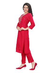 Pink Embroidery work silk kurta set with pant and Dupatta