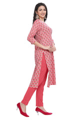 Pink Floral Print Straight Cut Kurti with Zari work