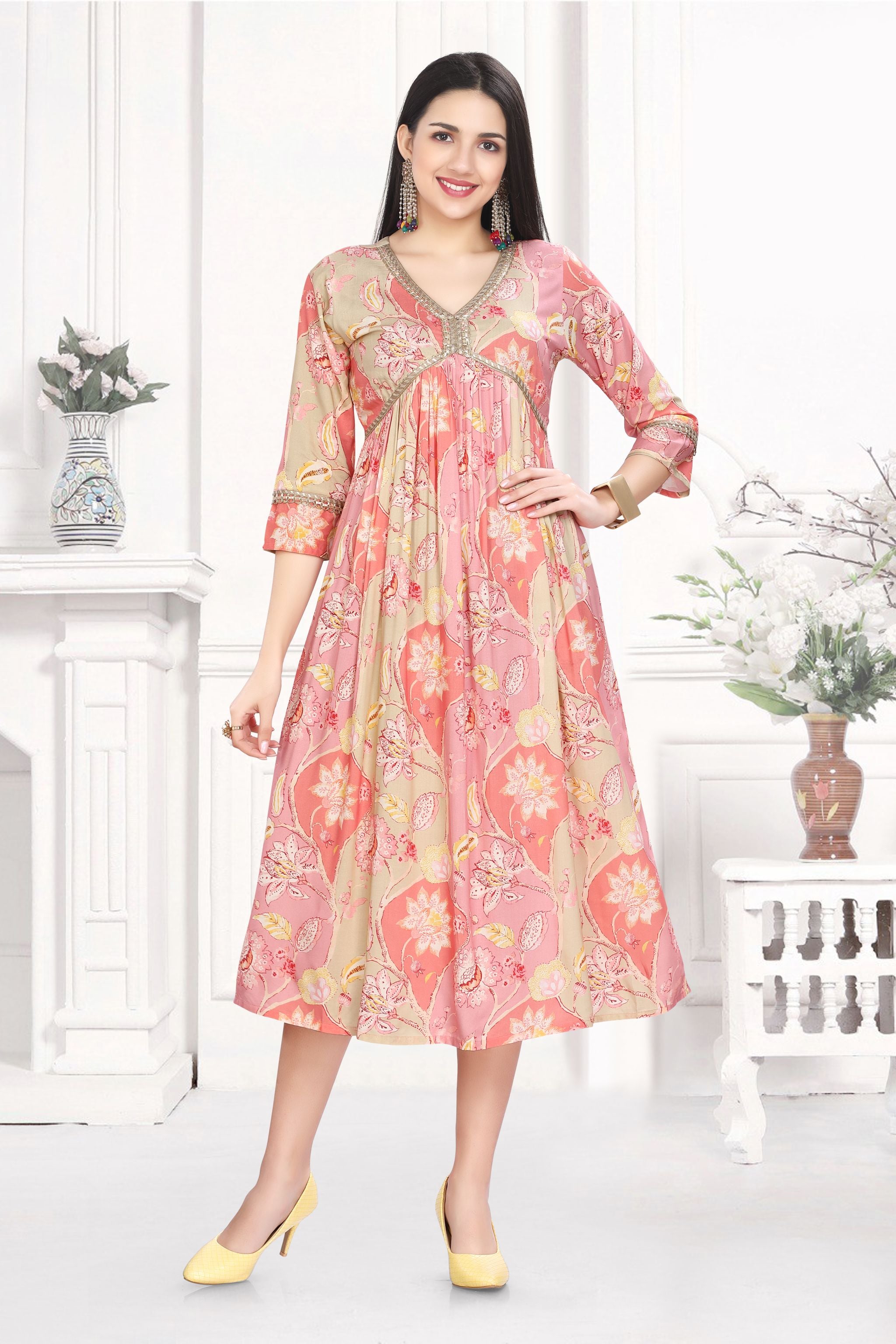 Pink DA Digital Cotton Kurti with Patiala Salwar Set – Inayakhan Shop