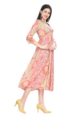 Alia Cut Floral Print Pink Knee-Length Kurti for Women