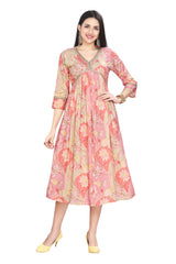 Alia Cut Floral Print Pink Knee-Length Kurti for Women