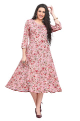 Pink Muslin Floral Print Kurti for women