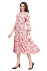 Pink Muslin Floral Print Kurti for women