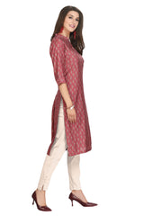 Pink Muslin Knee Length Straight Cut Kurta With 3/4th Cuffed Sleeves  for Women