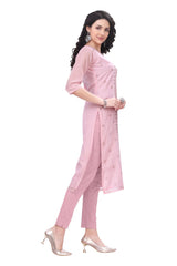 Pink Thread and Sequin Work Silk Kurti for women