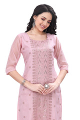 Pink Thread and Sequin Work Silk Kurti for women