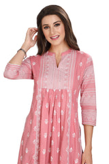 Nyra Cut Cotton Kurti with Laced Sleeves and Mandarin Collar