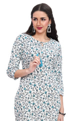 Pintuck Floral Kalamkari Print Kurti For Women