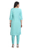 Pista Green Rayon Kurti: Straight Cut with Front Embroidery for Women