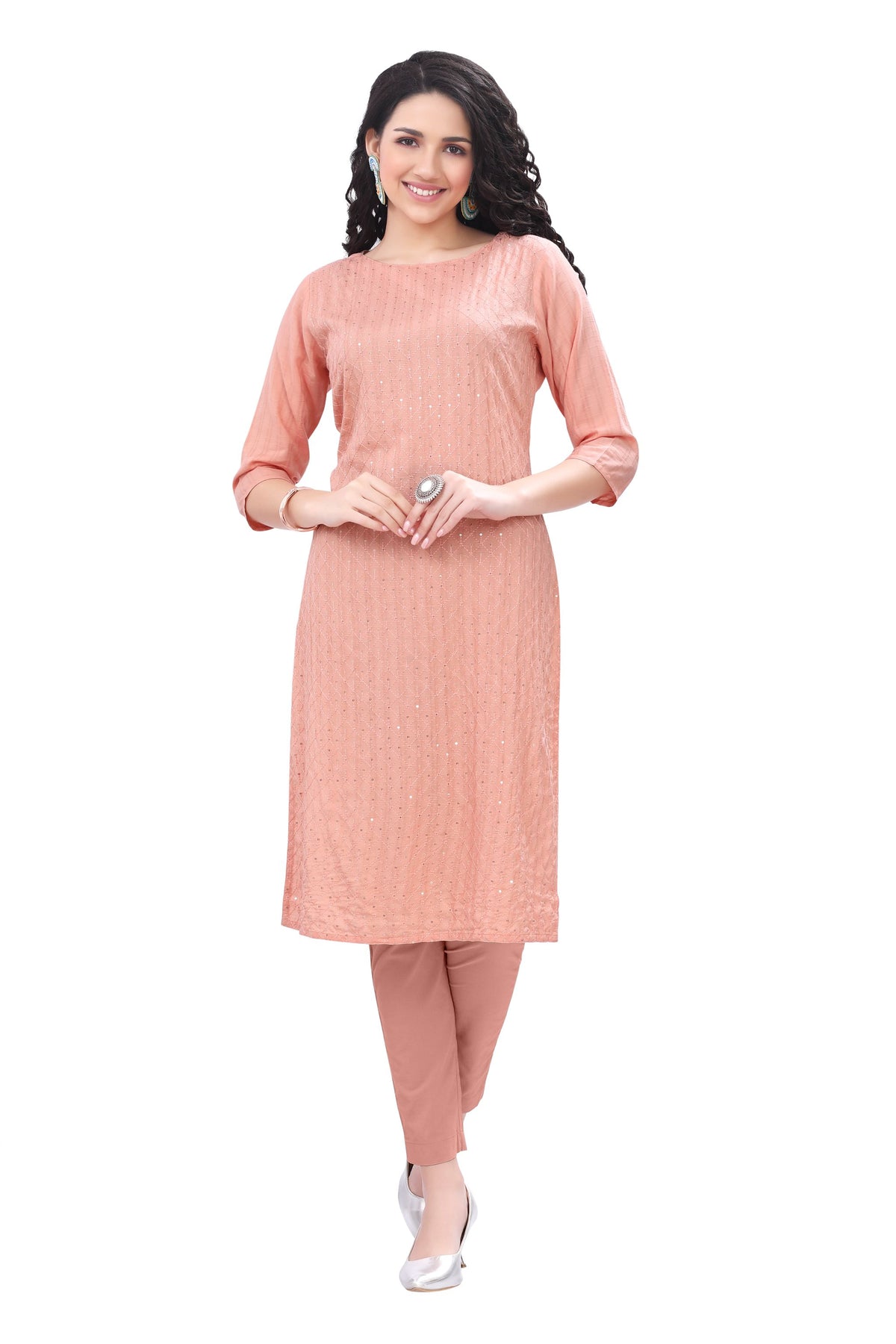 Pista Green Rayon Kurti: Straight Cut with Front Embroidery for Women